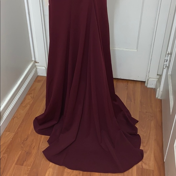 NWT Aspeed Long Sleeve Burgundy Gown with Slit - Picture 7 of 8